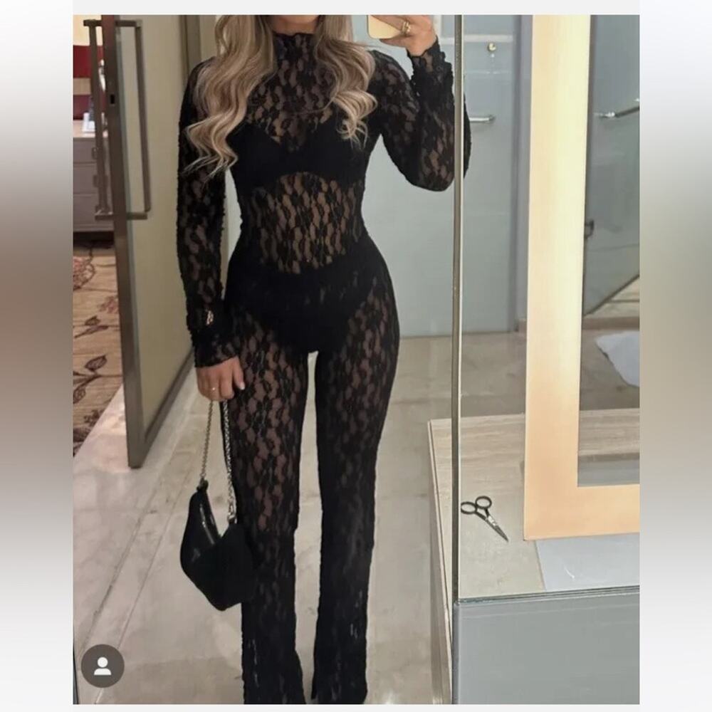 Zara Black SLIT LACE LEGGINGS - Picture 5 of 13
